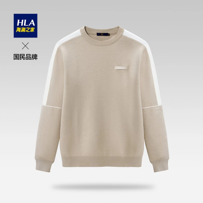 HLA/海澜之家圆领长袖针织衫舒适柔软撞色拼接套头宽松秋冬百搭