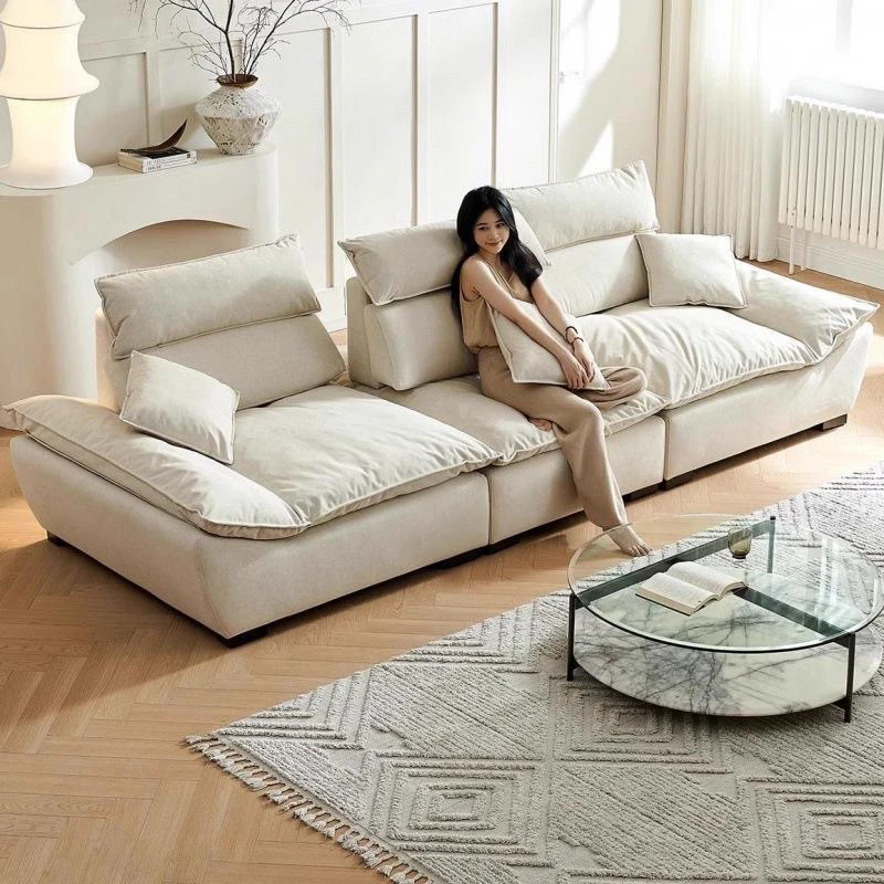 帆船靠背可调节沙发客厅大小户型大坐深防猫抓奶油风真皮直排沙发