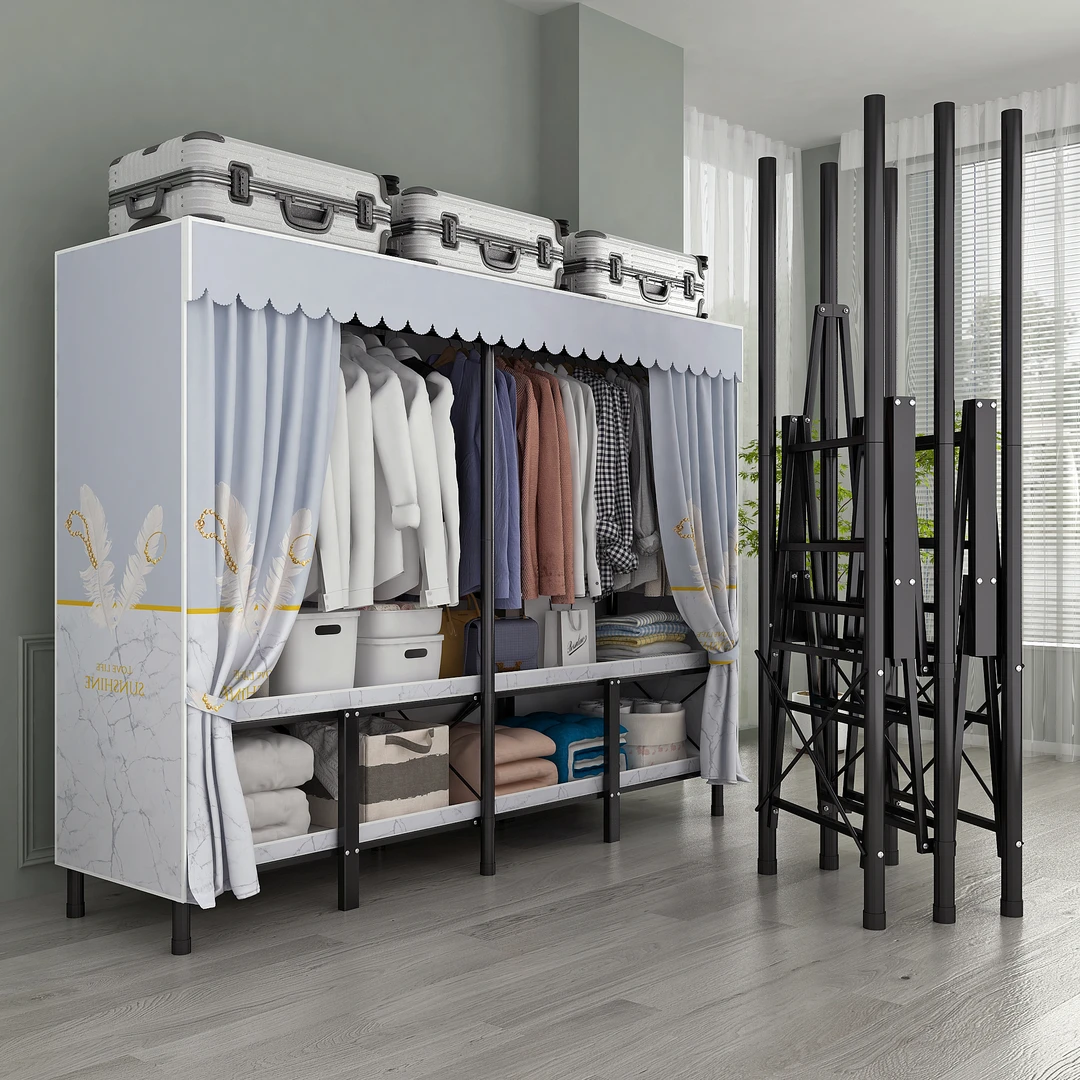 【居家好物】衣柜卧室家用半免安装简约简易衣柜出租房金属专用