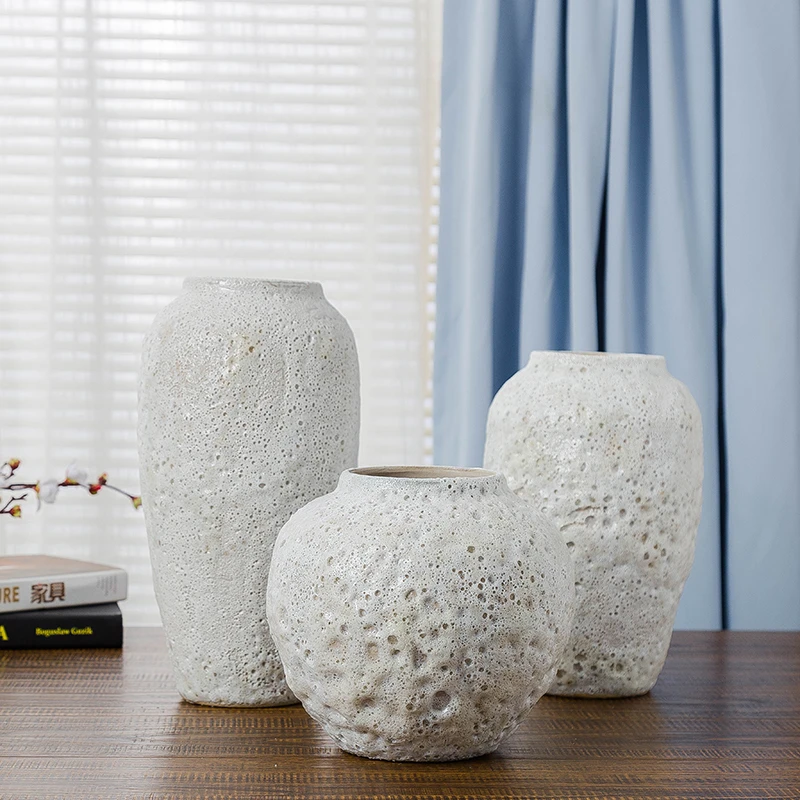 景德镇磨砂颗粒白色瓶气泡泡花瓶 日式艺术现代时尚水培花器花插