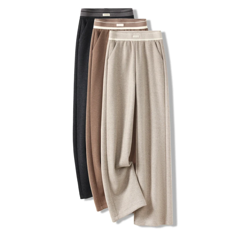 秋冬新款毛呢阔腿裤女宽松显瘦垂感呢子裤时尚直筒裤窄版高腰裤子