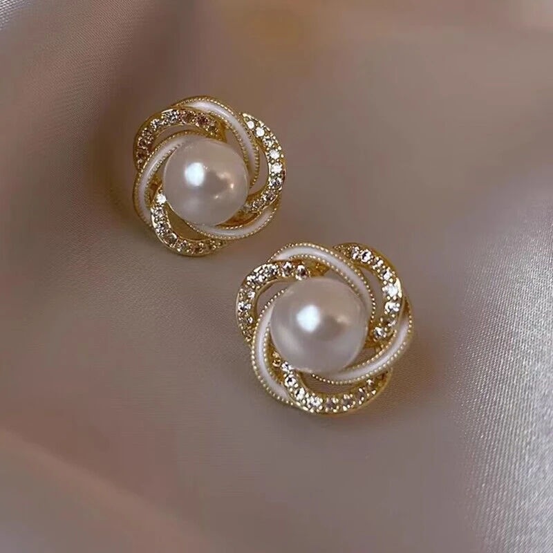 法式微镶锆石缠绕珠珠耳钉女精致小巧耳饰高级感法式优雅新款耳环