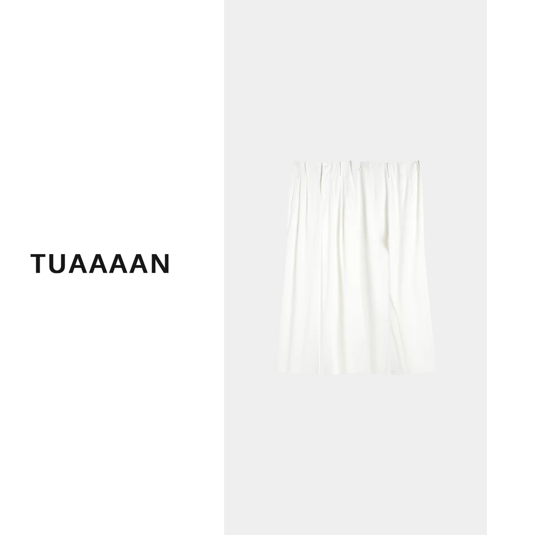 【清仓】TUAAAAN"本白"纯色阔腿简约白色休闲长裤