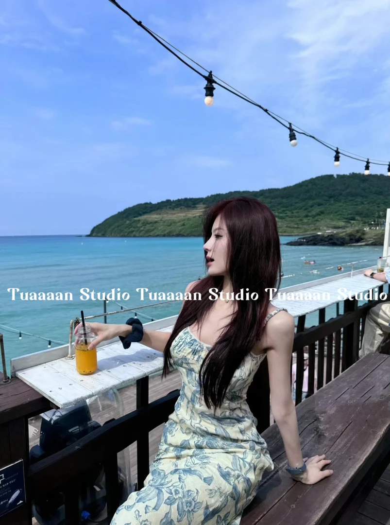 【清仓】TUAAAAN“蓝莲花”夏季小众收腰碎花修身连衣裙