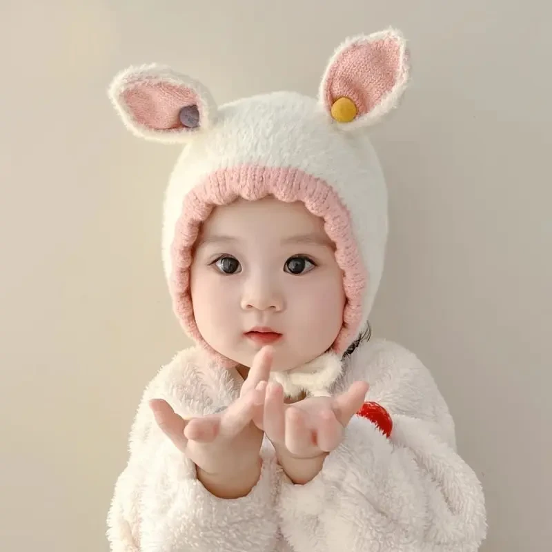 可爱兔子耳朵婴儿帽子秋冬季保暖护耳帽女宝宝儿童毛线帽秋冬季潮