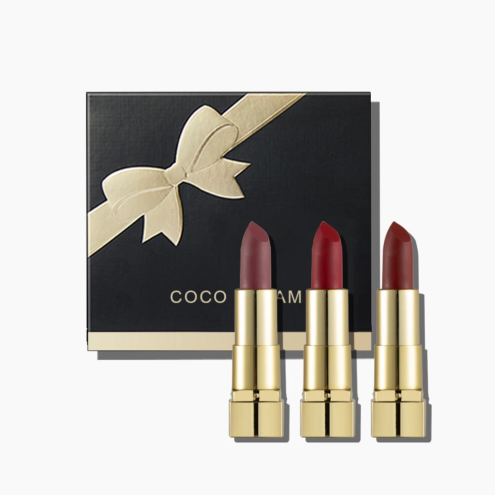COCO STEAM姿意出色丝绒显白口红3支装蝴蝶结黑金礼盒套装