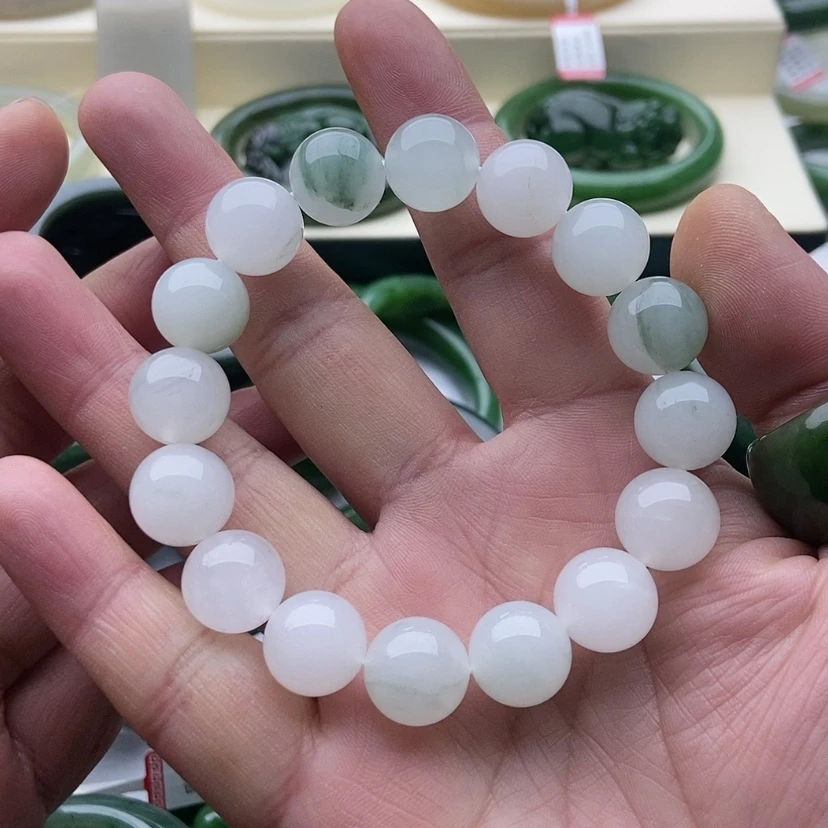 【闪购商品】石英质玉福利款天山翠手串13.8mm未镶嵌