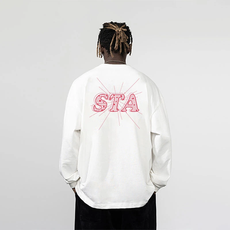 STA. SRXRMD美式钻石烟花春秋重磅长袖T恤男纯棉潮牌宽松情侣上衣