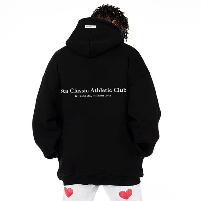 STA SRXRMD国潮牌标语连帽卫衣男女宽松重磅美式休闲秋冬情侣上衣