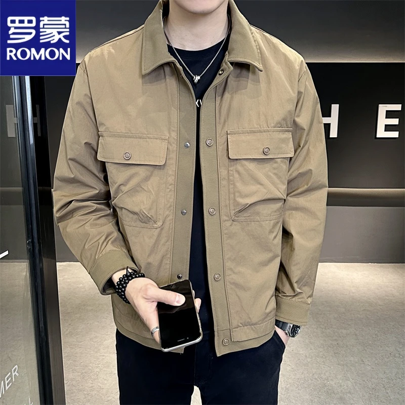 Romon/罗蒙复古工装夹克春秋款高级感男士百搭休闲美式外套上衣男