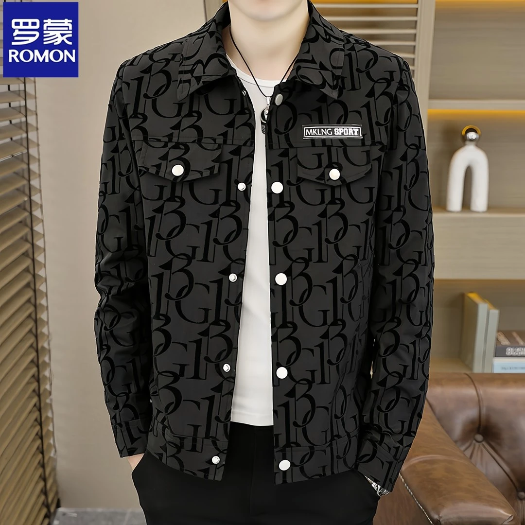 罗蒙男士外套春秋季新款百搭时尚休闲青年翻领高端夹克男装高级感