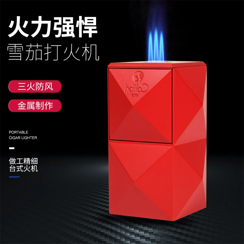 包邮原装进口科乐比Colibri高档雪茄打火机台式金属3火直冲火焰