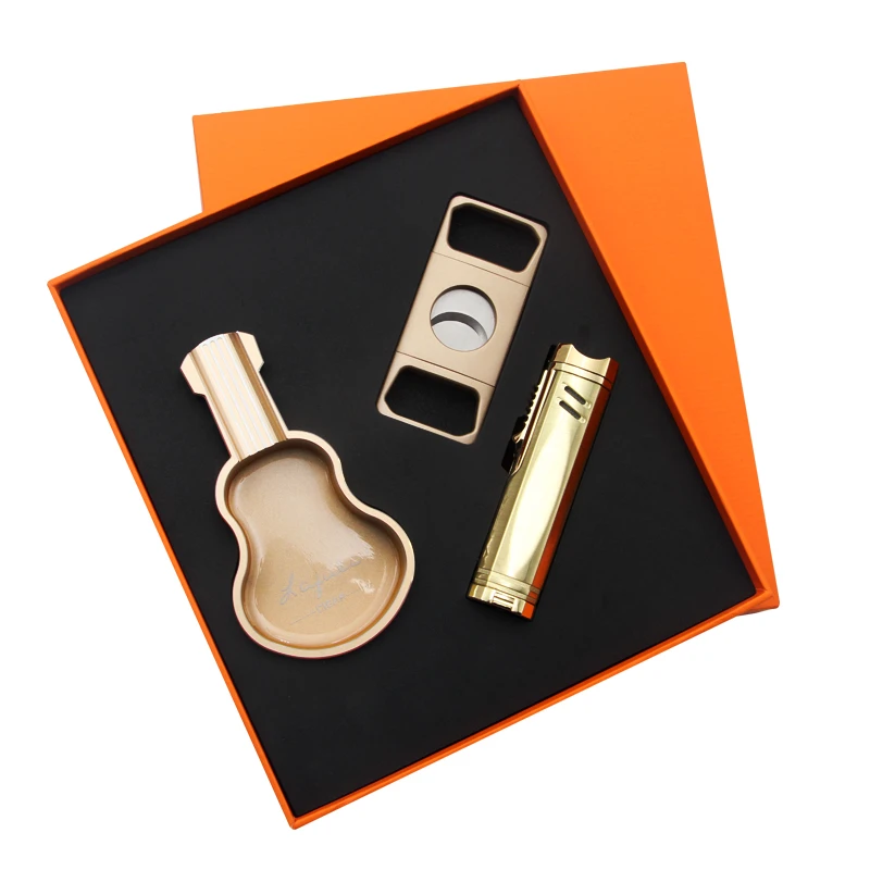 包邮 Lafuli雪茄打火机套装 吉他烟灰缸 雪茄剪便携雪加礼品3件套