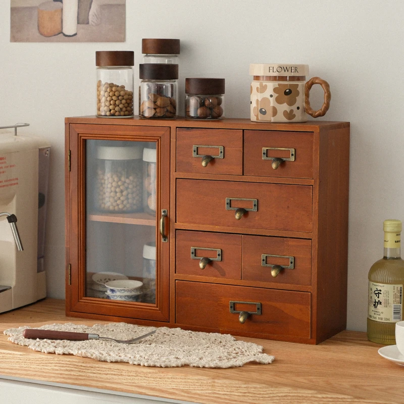 实用多功能收纳柜子实木松木材质精致好看杯子杂物小物件收纳