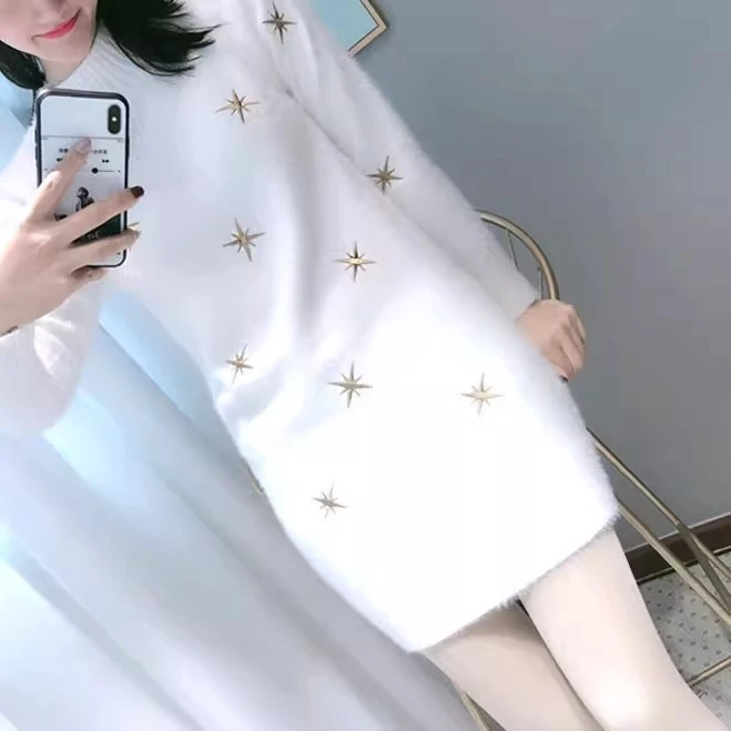 中长款毛衣女秋冬加厚外穿宽松2024新款水貂绒针织打底衫毛衣裙