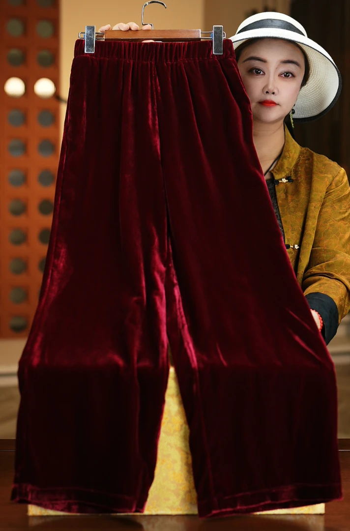 高腰显瘦桑蚕丝真丝丝绒气质女装裤子1357