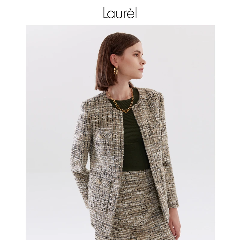 LAUREL春秋法式时尚复古气质粗花呢小香风西服外套女LWD333T00800