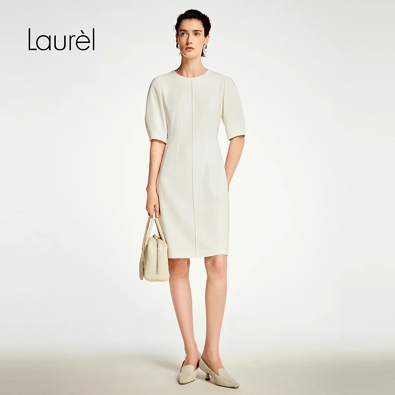 Laurel【三醋酸】早秋新品白色三醋酸收腰连衣裙女LWL353Y04400