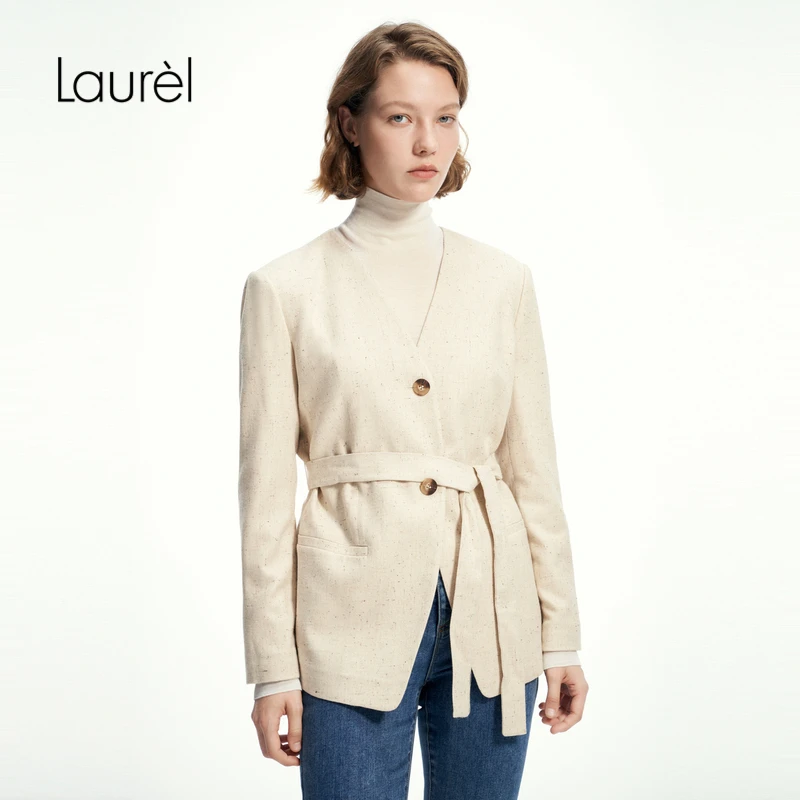 Laurel冬新款无领系带西装女LWD356T07600