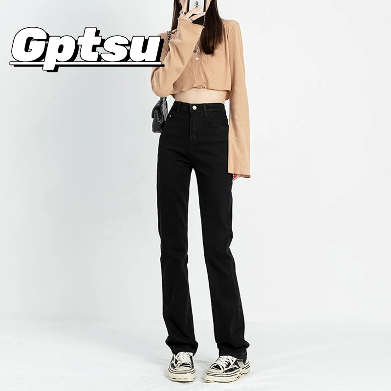 GPTSu黑色窄版阔腿直筒牛仔裤女早秋2025年新款小个子百搭烟管裤