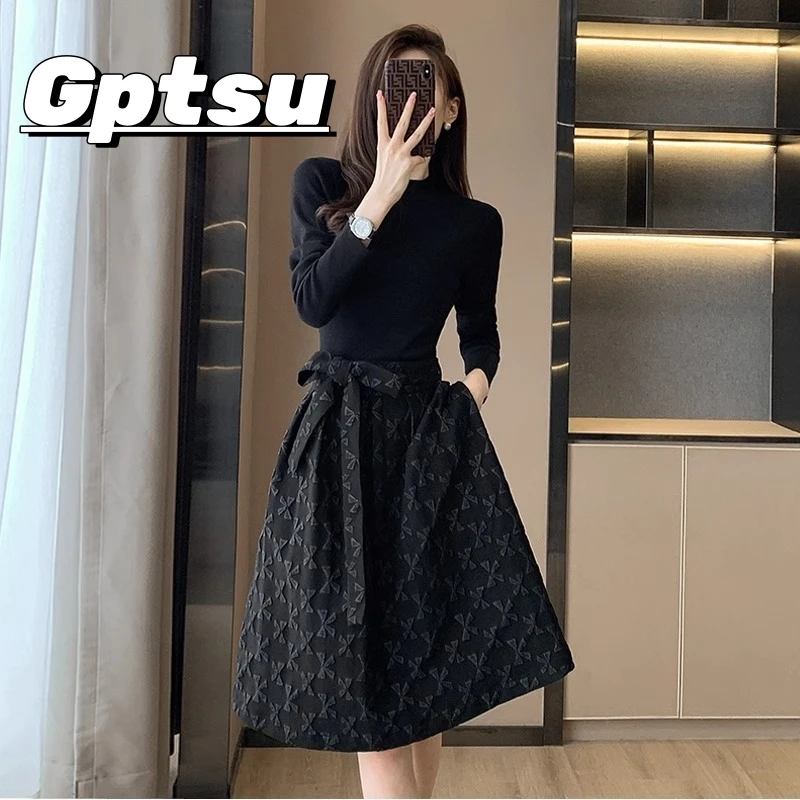 GPTSu黑色赫本连衣裙高级感女款秋冬季气质高端收腰显瘦小黑裙子