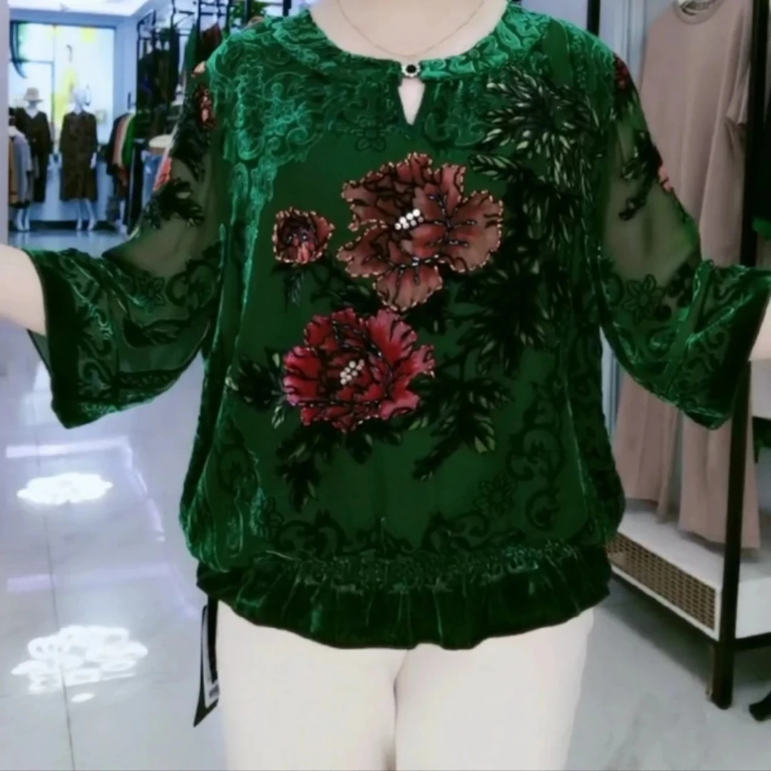桑蚕丝植绒提花花开富贵小衫22003-1