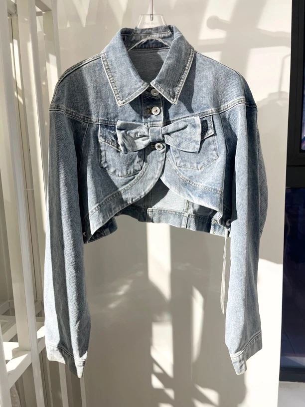 Anyspoor春秋蝴蝶结牛仔外套83C608