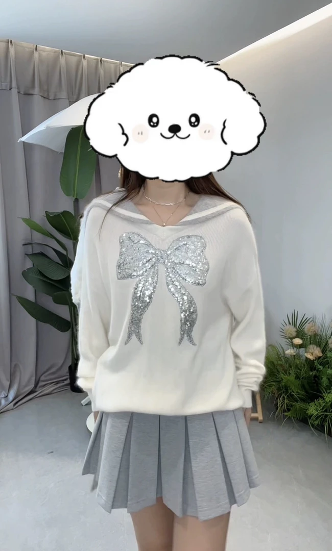 anyspoor秋冬翻领针织衫蝴蝶结83C598