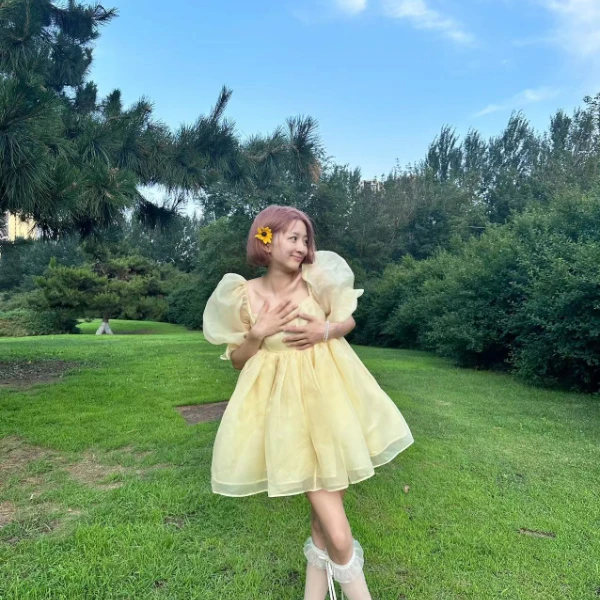 【鹅黄泡芙】popo袖的嘎嘎好看的贼显气质可爱的夏季法式复古小裙裙