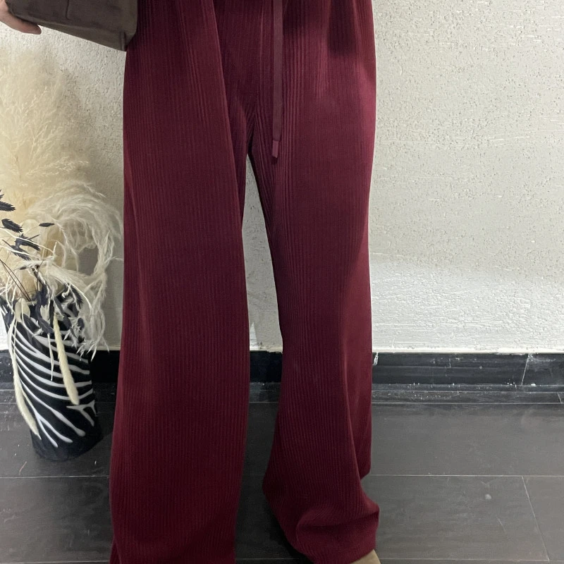 【 雨•美 推荐 】8291红色韩版舒适百搭垂感直筒裤