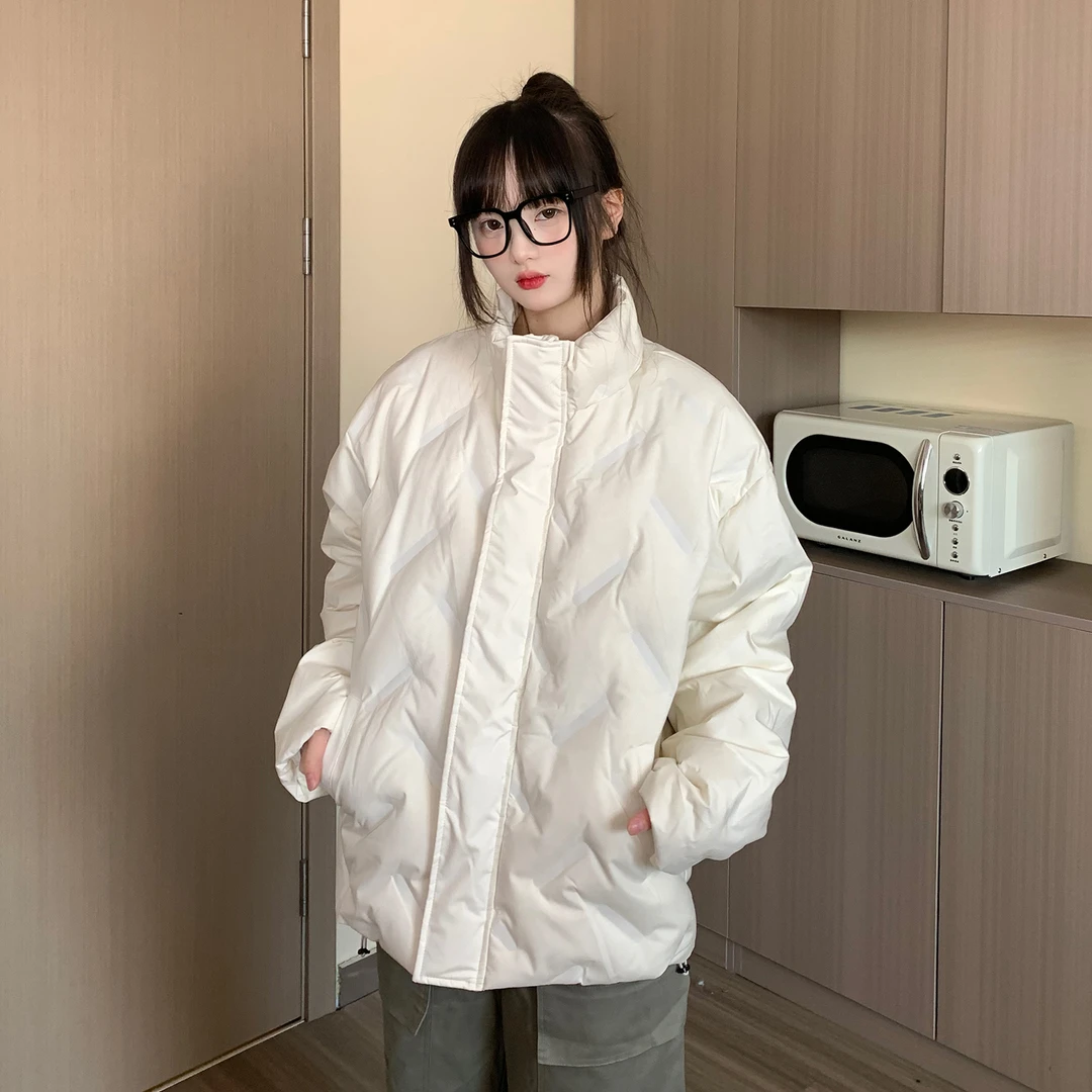 EZEK2023街头冬季褶皱压印90白鸭绒羽绒服男女潮牌宽松情侣加厚