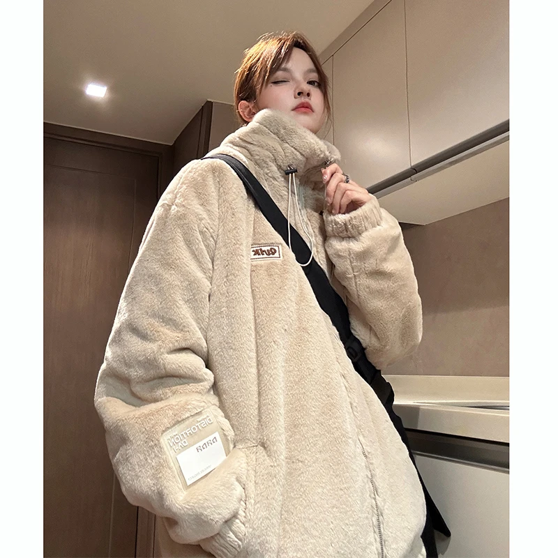 oversize立领情侣棉衣男冬季加厚保暖潮牌宽松棉服百搭羊羔绒外套
