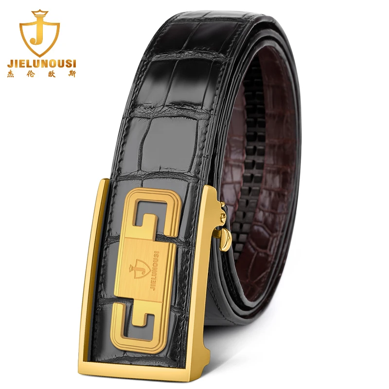 杰伦欧斯【高档双面鳄鱼皮】男士皮带真皮自动钢扣青年裤腰带礼盒