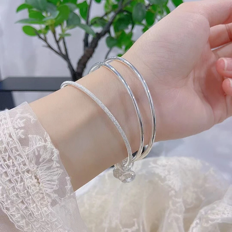足银手镯 9999足银手镯三生三世两世欢手镯百搭实心闭口手环