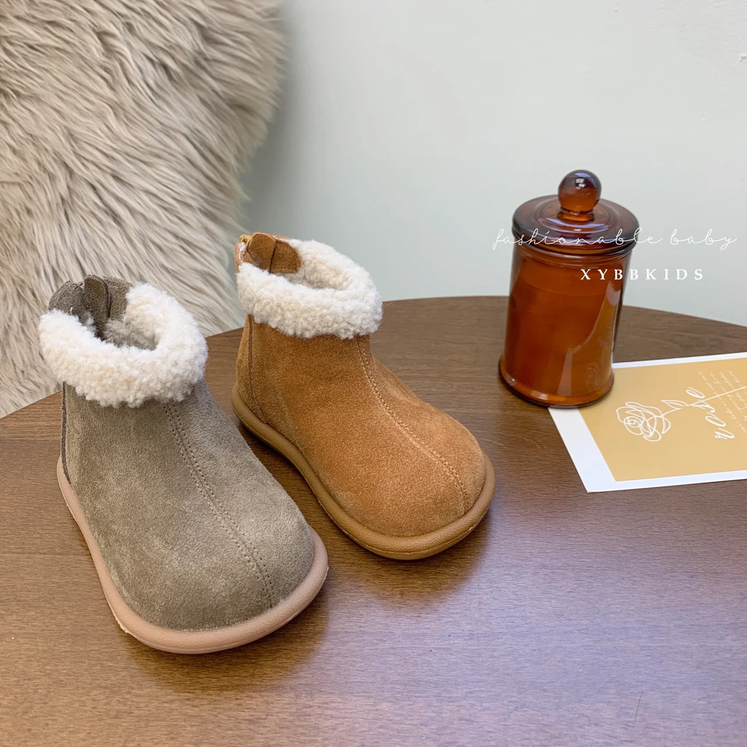 XYBB【怦然心动】儿童真皮马丁靴保暖棉鞋冬季加绒加棉高帮棉靴皮