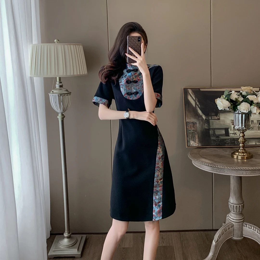 小个子连衣裙包臀时尚夏季新款复古收腰中国风设计感新中式女装