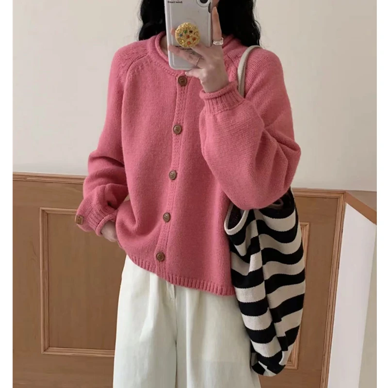 /卷边设计/韩系简约复古卷边毛衣外套女短款针织开衫