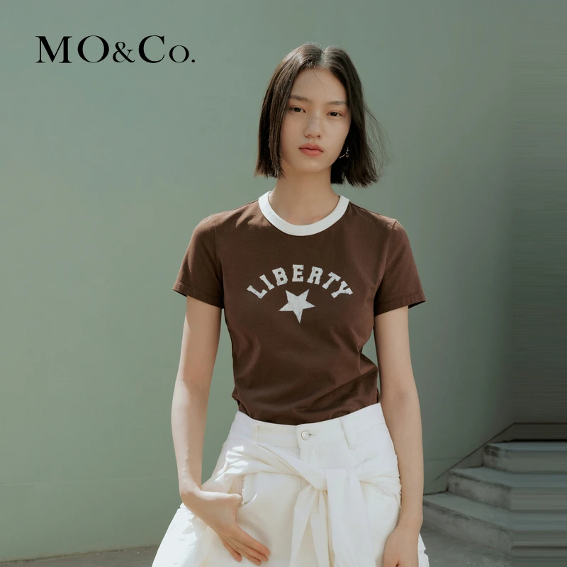 MOCO夏美式复古撞边圆领正肩短袖弹力棉T恤MBD2TEET52