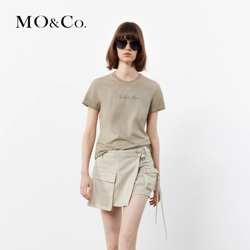 【欧若风】MOCO【凉感】夏哑光铆钉脏染正肩短袖圆领T恤MBD2TEE028