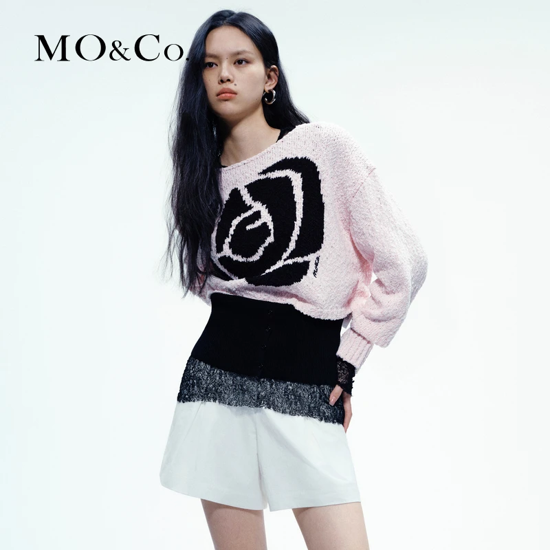 MOCO春玫瑰提花短款针织衫薄荷曼波春日花花MBD1SWTT05