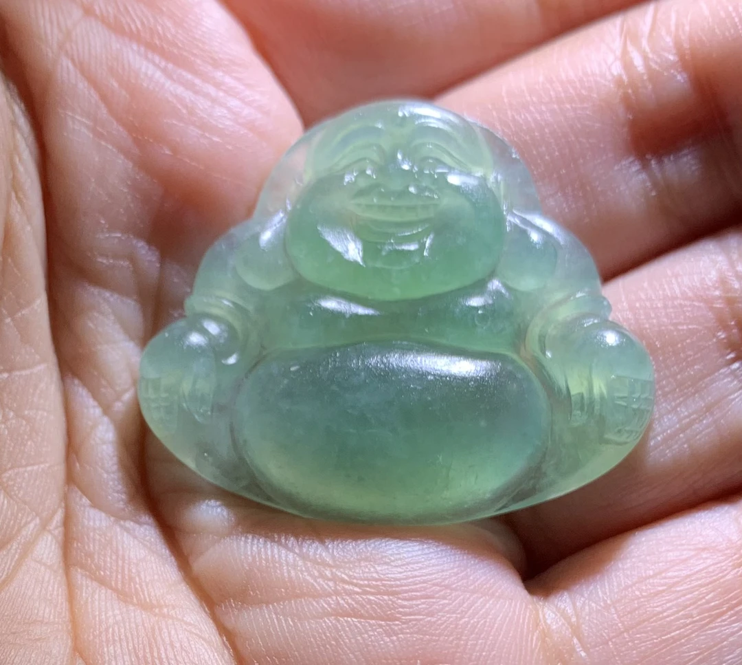 【冰晴•佛公】缅甸天然A货翡翠毛货冰晴绿正装大肚佛满色佛公挂件