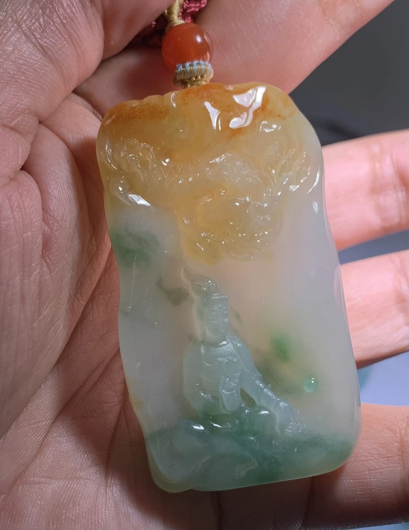【御龙观音】缅甸天然A货翡翠特色多彩神龙护主御龙观音巧雕作品