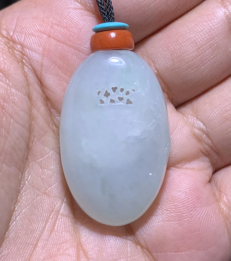 缅甸天然A货翡翠香囊竹节手工镂空精雕复古风椭圆形节节高升挂件