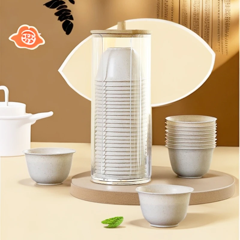 一次性茶杯杯架加厚喝茶杯子小号防烫耐热会客稻壳茶水杯