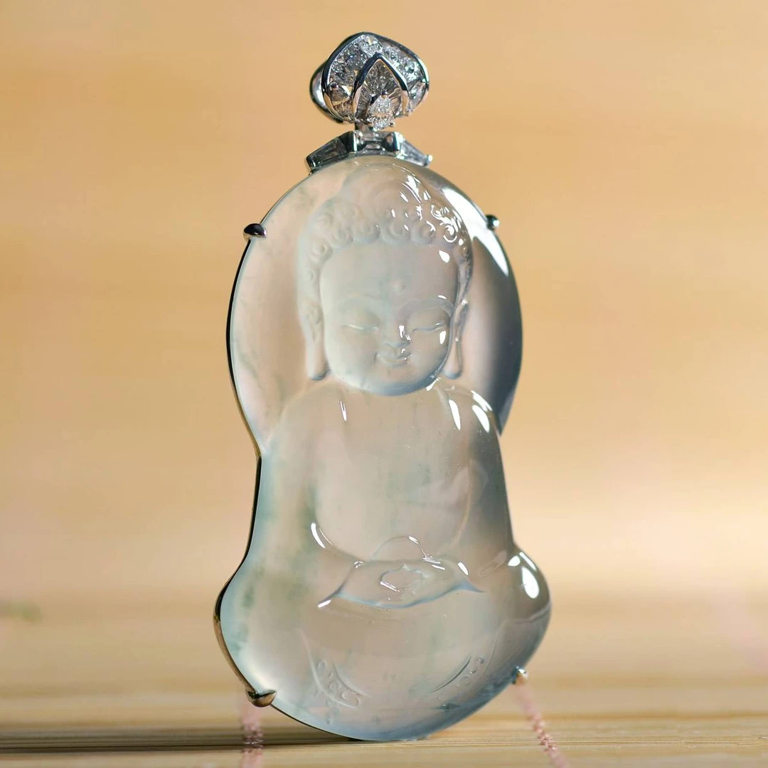 缅甸翡翠A货G18K玻种宝宝佛挂件