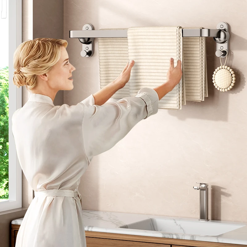 可折叠毛巾架浴巾架免打孔浴室多功能毛巾杆壁挂式卫生间挂毛巾