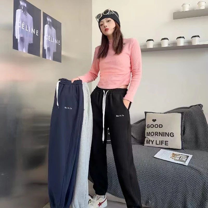 加绒保暖冬季宽松女士初高中学生休闲运动束腿时尚百搭女潮流卫裤