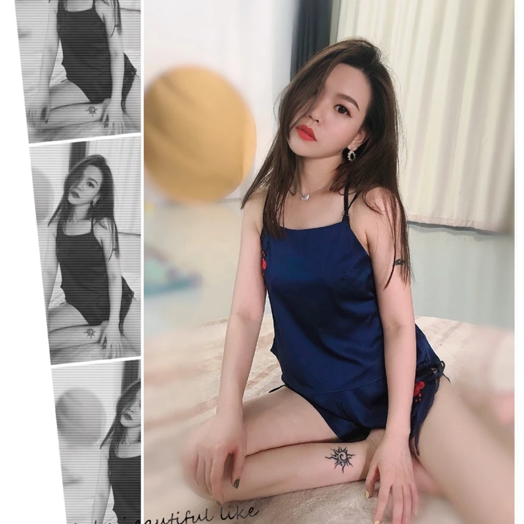 【诗情画意吊带连体】时尚丝滑刺绣美背设计连体吊带短裤套装