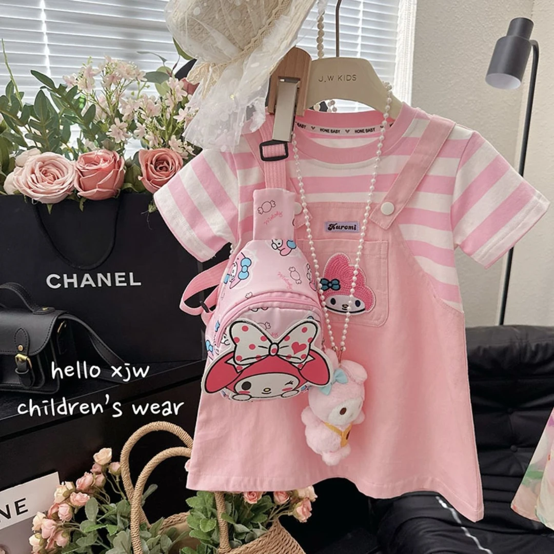 美乐蒂女童裙子夏款2025新款儿童夏装女孩背带裙假两件夏季连衣裙