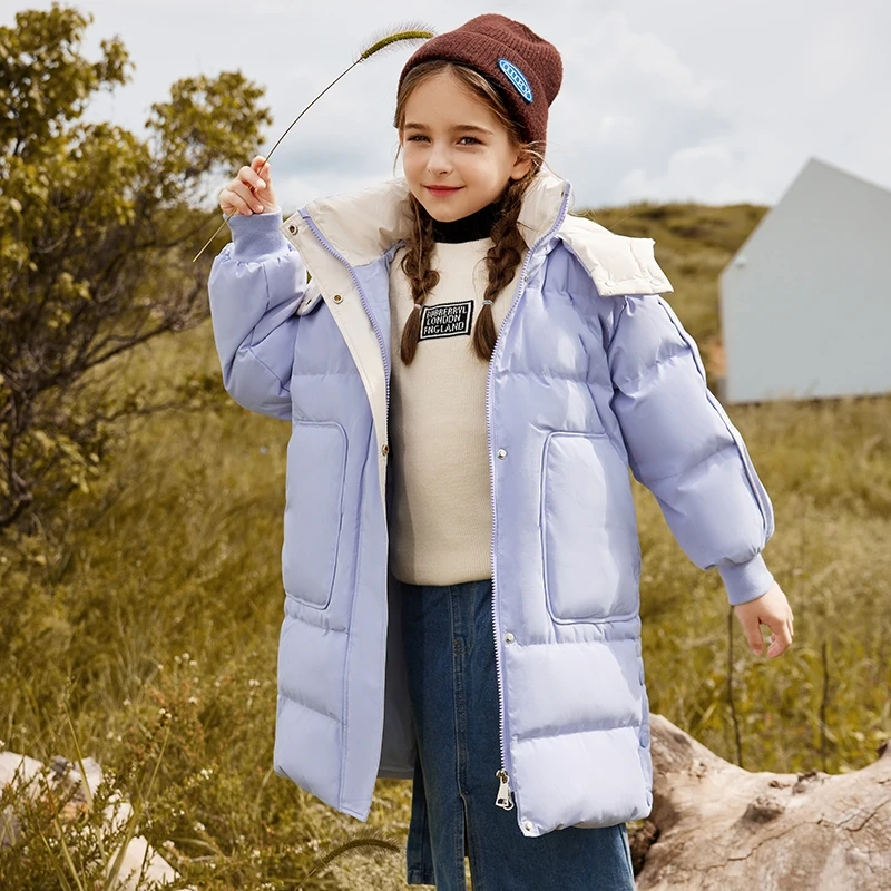 牛牛家中大童秋冬宽松中长款洋气时尚连帽加厚保暖韩版冬季过膝